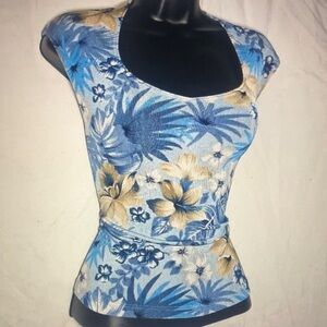 Floral Blue and Beige Women's Top